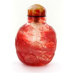 Antique Chinese Large Rose Glass Snuff Bottle (ANT-1480)