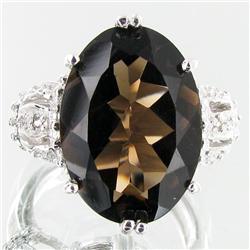41.16twc Smoky Quartz Diamond Sterling Ring (JEW-3412)