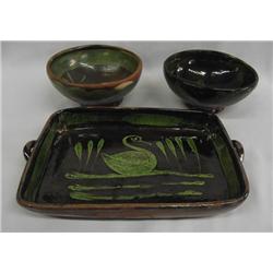 Mexican Michoacan Serving Tray and 2 Bowls