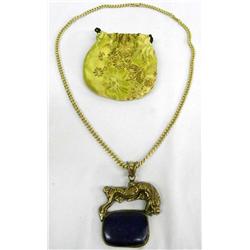 Antique Chinese Lapis and Brass Necklace.