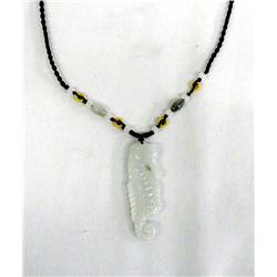 Antique Chinese Jade Seahorse Pendant Necklace.