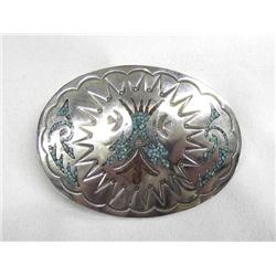 Southwestern Turquoise Coral Chip Inlay Buckle
