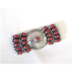 Native American Navajo Silver Coral Pin