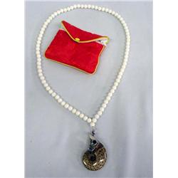 Ammonite Fossil Pendant, White Stone Beads, Garnet