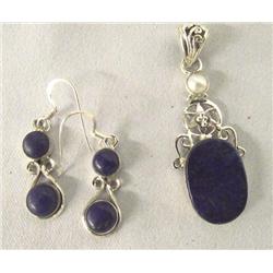 Mexican Lapis and Pearl Pendant and Earring Set.