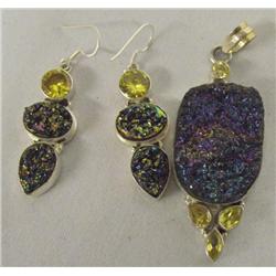 Druzy/Citrine Pendant and Earrings Set