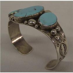 Navajo Silver Turquoise Bracelet by A&J Cleveland