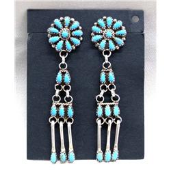 Native American Navajo Silver Turquoise Pierced Ea