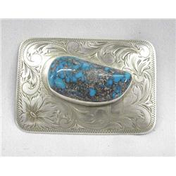 B-K Silversmiths Sterling Turquoise Belt Buckle