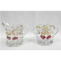 1900's Ruby Flash Glass Cream & Sugar