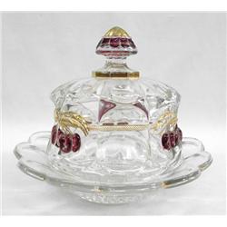 1900's Ruby Flash Glass Lidded Butter Dish