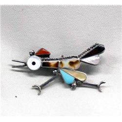 Native American Zuni Inlay Roadrunner Pin/Pendant