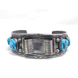 Native American Navajo Silver Turquoise Watch Brac