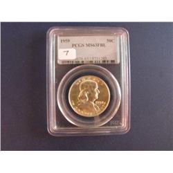 1959 FRANKLIN SILVER HALF PCGS 63 FBL