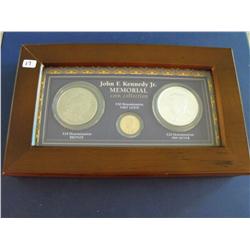 $10 $20  $50 SILVER AND GOLD KENNEDY MEMORIAL STUNNING GLASS CASE SET