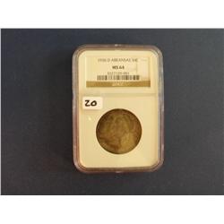 1936 ARKANSAS HALF COMMEMORATIVE RARE NGC MS 64