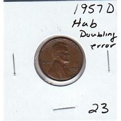 1957 D ERROR CENT HUB DOUBLING
