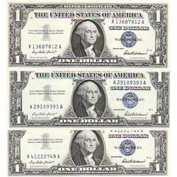 3 VERY HIGH GRADE $1 SILVER CERTIFICATES 1957 DRY INTAGLIO