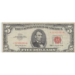 STAR $5 LEGAL TENDER RED SEAL 1963 *** STAR  NOTE ***