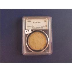 1886 PCGS $1 SILVER MORGAN MS 62