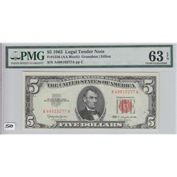 $5 LEGAL TENDER PMG UNC 63 EPQ 1963