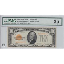 $10 1928 GOLD CERTIFICATE PMG CHOICE VF 35 SUPER APPEAL