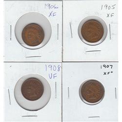 ORIGINAL SOLID MID-GRADE GROUP OF INDIAN HEAD CENTS 1905-1908