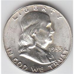 GEM 1953-D FRANKLIN HALF FULL BELL LINE LUSTER SHARP