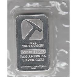 RARER LARGE 5 OUNCE SILVER BAR PAN AMERICAN .999 FINE SILVER