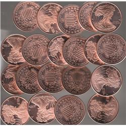 GEM BU ORIGINAL ROLL OF 20 AIRTIGHT 1 OUNCE COPPER ROUNDS 20 OZ TOTAL