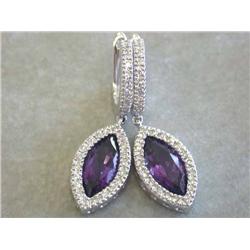 Gold Earrings with Diamonds and Amethyst