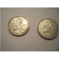 2 Canada Silver Quarters, 1960, 1966