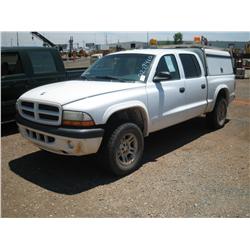 2002 DODGE DAKOTA CREW CAB, W CAMPER & TOOLBOXES,