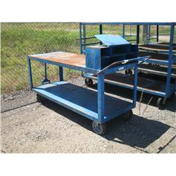 BLUE 2 SHELF CASTERED CART,