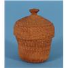 Image 1 : Haida Knob Top Spruce Root Basket 3" D. 4" H.  Good Condition with Split on Lid