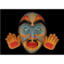 David Neel Two Spirited Transformation Mask - Carved Alder and Yellow Cedar 15  H. 19  W.  Fine Cond