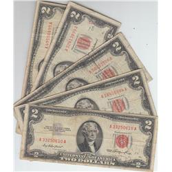 $2 GROUP OF RED SEALS 5 NOTES