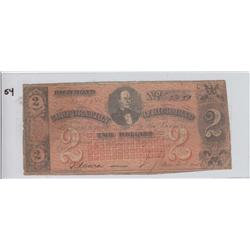 $2 CONFEDERATE CSA 1861 NICE DATE
