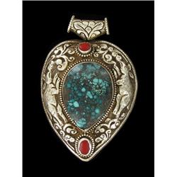 Antique Tibet Gilded Silver Inlaid Heavy Pendant (ANT-1583)
