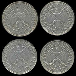 1964D/G/F/J Germany 1 Mark Hi Grade RARE 4 Pcs (COI-8161)
