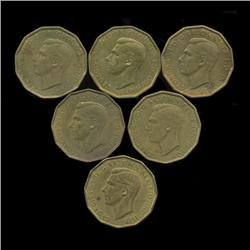 1940s Britian 3p XF/AU 6pcs (COI-8871)