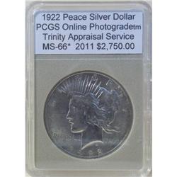 1922 Peace Dollar Mint Errors PCGS MS66 w/Appraisal