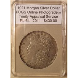 1921 Morgan Silver Dollar PCGS PL-64 w/Appraisal