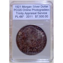1921 Morgan Silver Dollar PCGS PL-66 w/Appraisal