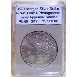 1921 Morgan Dollar PCGS PL-66 scratch w/Appraisal