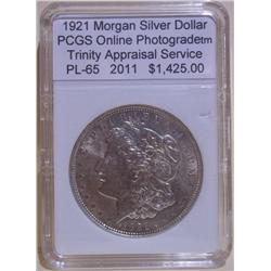1921 Morgan Silver Dollar PCGS PL-65 w/Appraisal
