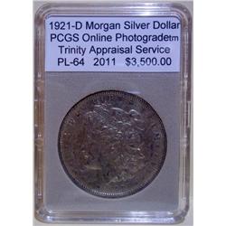 1921-D Morgan Silver Dollar PCGS PL-64 w/Appraisal