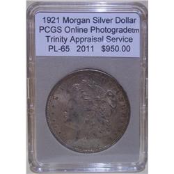 1921 Morgan Silver Dollar PCGS PL-65 w/Appraisal