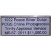 Image 2 : 1922 Silver Peace Dollar PCGS MS-67 w/ Appraisal