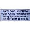 Image 2 : 1922 Peace Dollar "VAM" PCGS MS-62 w/Appraisal